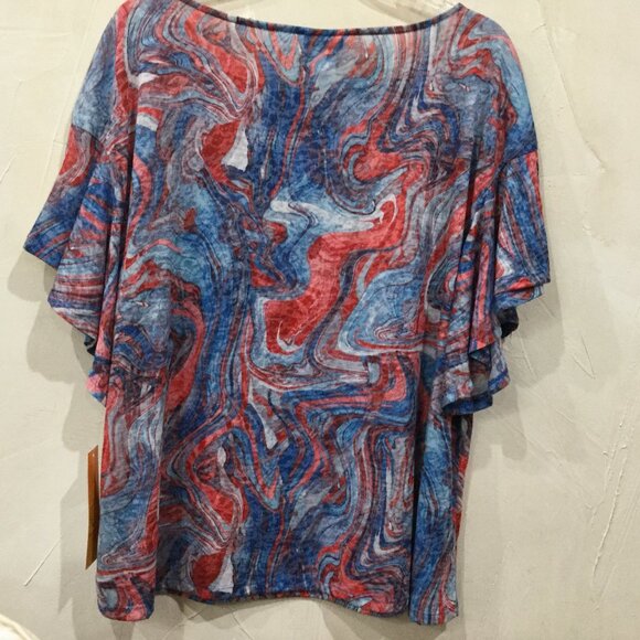 Ruby Rd. Women Size 1X Short Flutter Sleeve Top Blouse patriotic red white blue - Picture 4 of 9